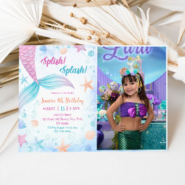 Invitación Fotografía de la sirena Splish Splash 4º cumpleaño