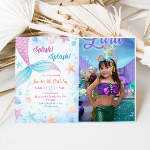 Invitación Fotografía de la sirena Splish Splash 4º cumpleaño
