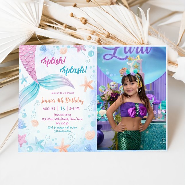 Invitación Fotografía de la sirena Splish Splash 4º cumpleaño (Subido por el creador)