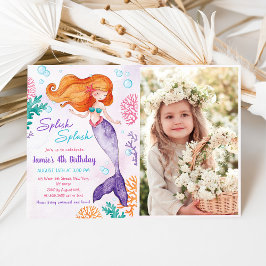 Invitación Fotografía de la sirena Splish Splash 4º cumpleaño