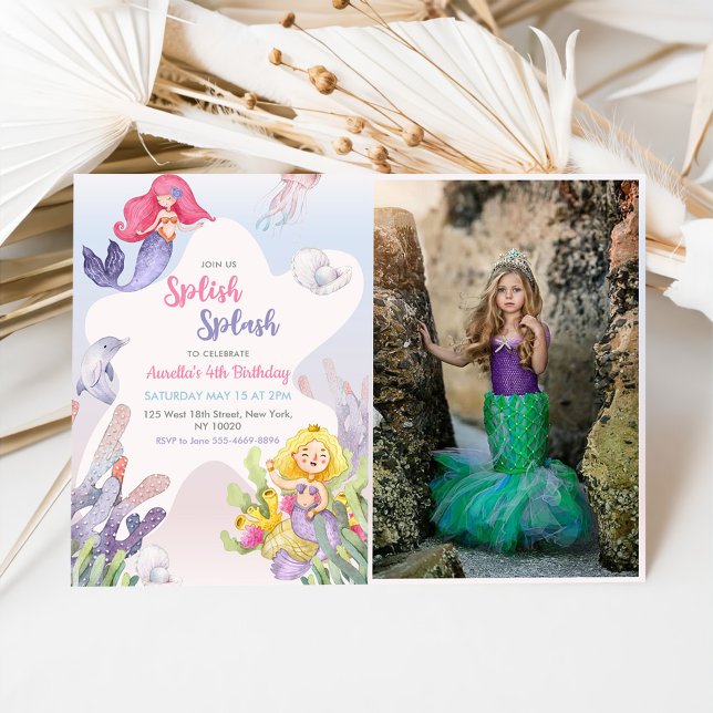 Invitación Fotografía de la sirena Splish Splash 4º cumpleaño (Subido por el creador)
