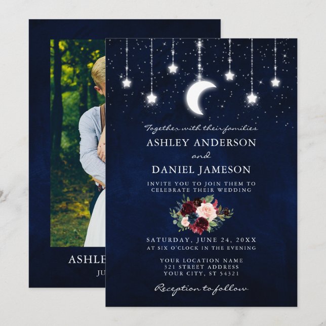 Invitación Fotografía de las luces florales de las estrellas  (Anverso / Reverso)
