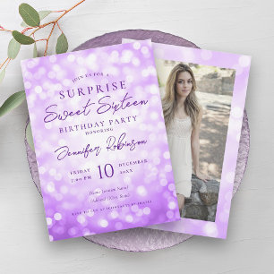 Invitación Fotografía de Luces Moradas SORPRESA Dulce 16