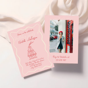 Invitación Fotografía de marco ondulado rojo rosado con fiest