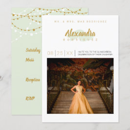 Invitación Fotografía de Mint Green y Gold Quinceanera
