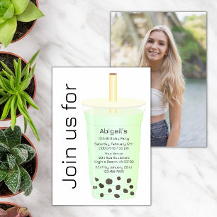 Invitación Fotografía de moda Moderna Luz Verde Boba Tea Cump