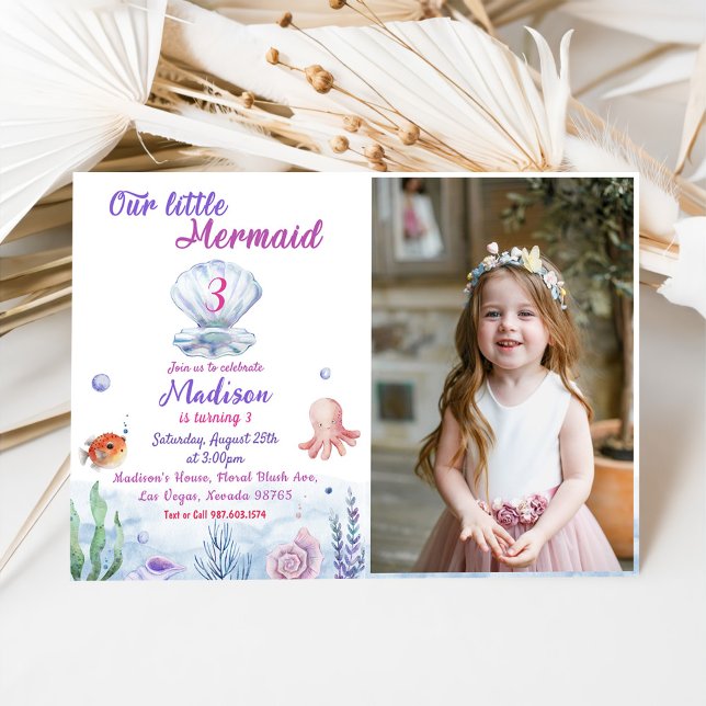 Invitación Fotografía de nuestra Sirenita Tercer Cumpleaños (Subido por el creador)