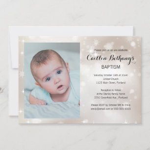 Invitación Fotografía de oro Esparkle Baptism Christening