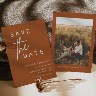 Invitación Fotografía de óxido de terracota Guardar las invit