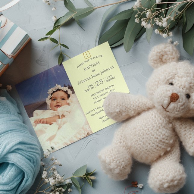 Invitación Fotografía de Pastel Stripes Cream Baptism Christe (Subido por el creador)