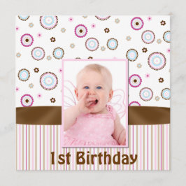 Invitación Fotografía de Pink & Brown Babys Primer Día de Inv