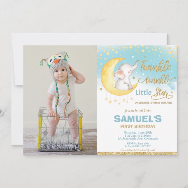 Invitación Fotografía de primer cumpleaños de Twinkle Little  (Anverso)