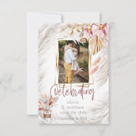 Invitación Fotografía de Rústica Borgoña Rosa Marfil Pampas G