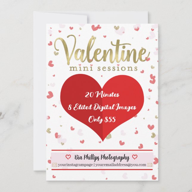 Invitación Fotografía de sesiones mini de oro de San Valentín (Anverso)