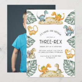 Invitación Fotografía de un Fiesta de tres Rex de Dinosaurio