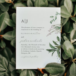 Invitación Fotografía de vegetación simple y Boda de monogram