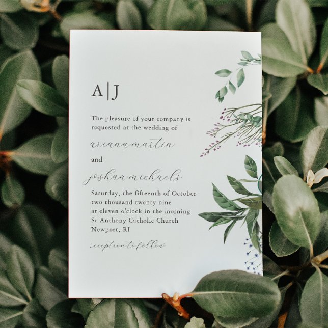Invitación Fotografía de vegetación simple y Boda de monogram (Subido por el creador)