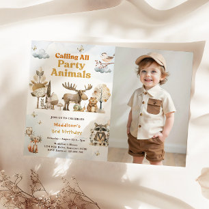 Invitación Fotografía de Woodland Animals 3er cumpleaños Fies