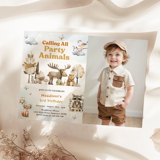 Invitación Fotografía de Woodland Animals 3er cumpleaños Fies (Subido por el creador)