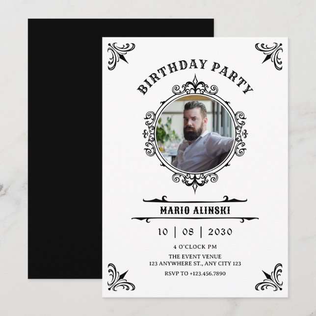 Invitación Fotografía decorativa vintage (Anverso / Reverso)