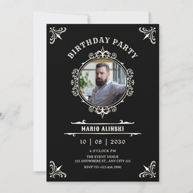 Invitación Fotografía decorativa vintage (Anverso)
