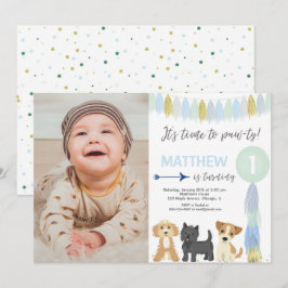 Invitación Fotografía del niño adorable perrito de color verd