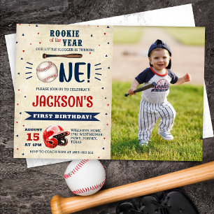 Invitación Fotografía del primer cumpleaños del beisbol Rooki