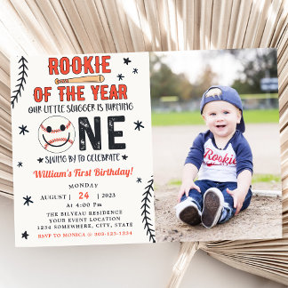 Invitación Fotografía Del Primer Cumpleaños Del Rookie Del Añ