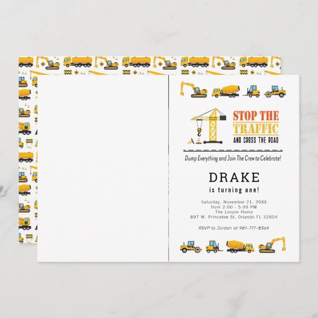Invitación Fotografía del tema de los camiones de construcció (Anverso / Reverso)