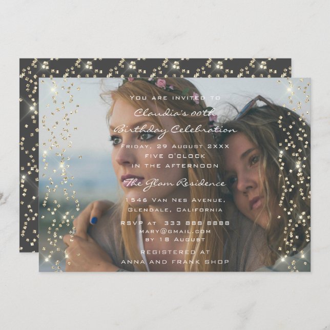 Invitación Fotografía Ducha De Novias Cumpleaños Coral Confet (Anverso / Reverso)