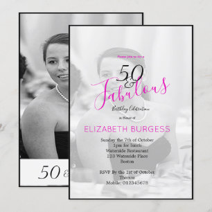 Invitación Fotografía Elegante Rosa Blanco Negro 50 y Fabulou