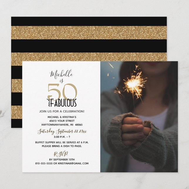 Invitación Fotografía fabulosa del cumpleaños 50 (Anverso / Reverso)