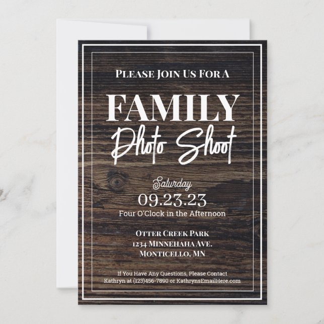 Invitación Fotografía familiar de Woodsy y Rustic (Anverso)