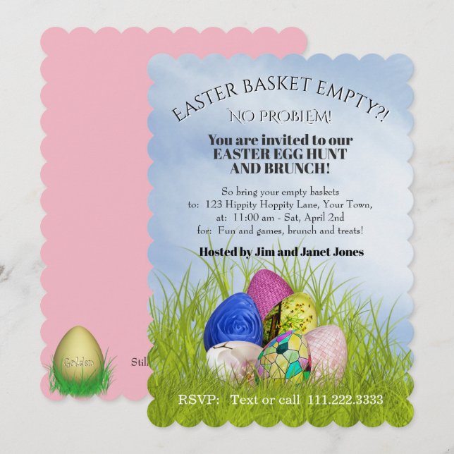 Invitación Fotografía floral de la caza de huevos de Pascua y (Anverso / Reverso)