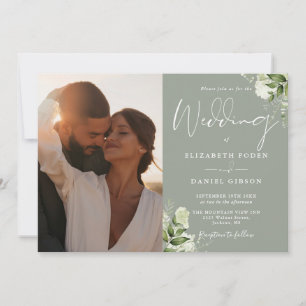 Invitación Fotografía floral de vegetación Boda verde salvia