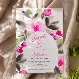 Invitación Fotografía floral verde rosa de Boho Sweet 16