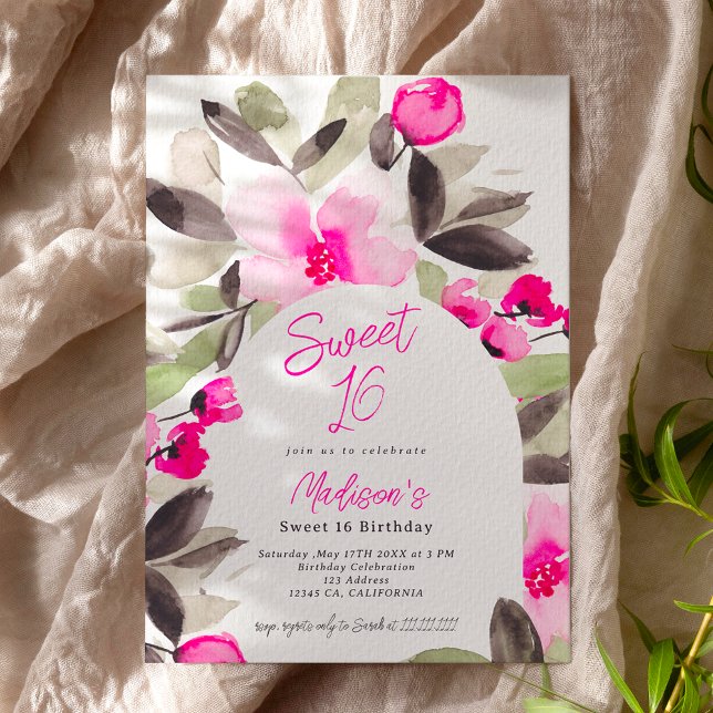 Invitación Fotografía floral verde rosa de Boho Sweet 16 (Subido por el creador)