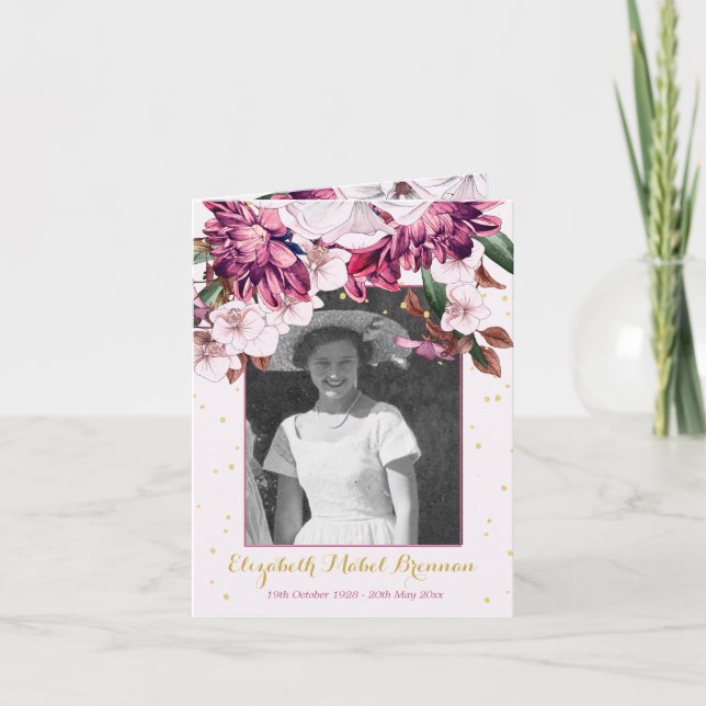 Invitación Fotografía funeral Borgoña Floral Elegante Invitac (Anverso)