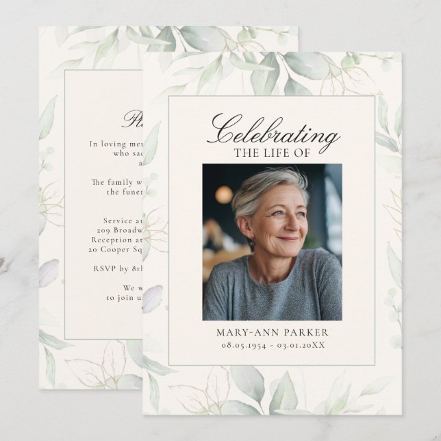 Invitación Fotografía Funeral "Celebración de la Vida" con Ve (Anverso / Reverso)