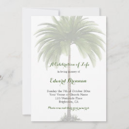 Invitación Fotografía funeral Elegante Palm Tree Green Foliag
