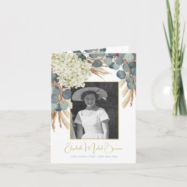 Invitación Fotografía funeraria Floral Elegante Foliage Eucal (Anverso)