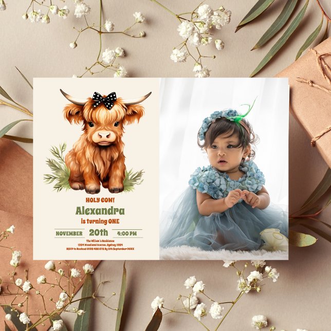 Invitación Fotografía Holy Cow Highland 1er cumpleaños (Subido por el creador)