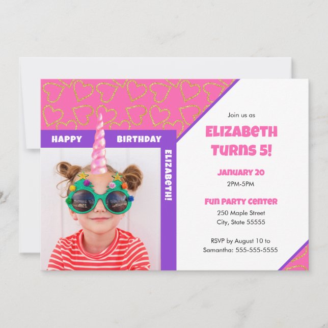 Invitación Fotografía infantil personalizada Cumpleaños Unico (Anverso)