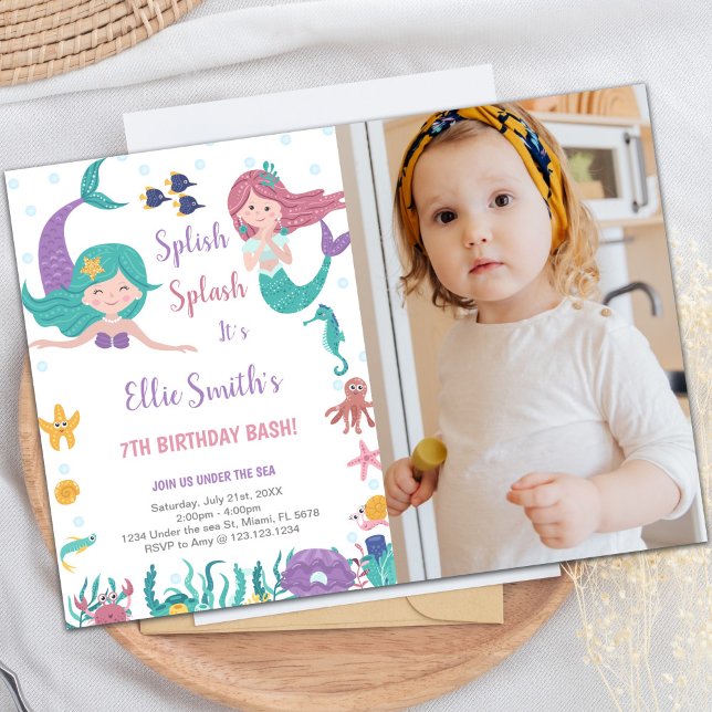 Invitación Fotografía invitada por sirenas bajo el mar (Mermaids Under the sea Invitations with photo)