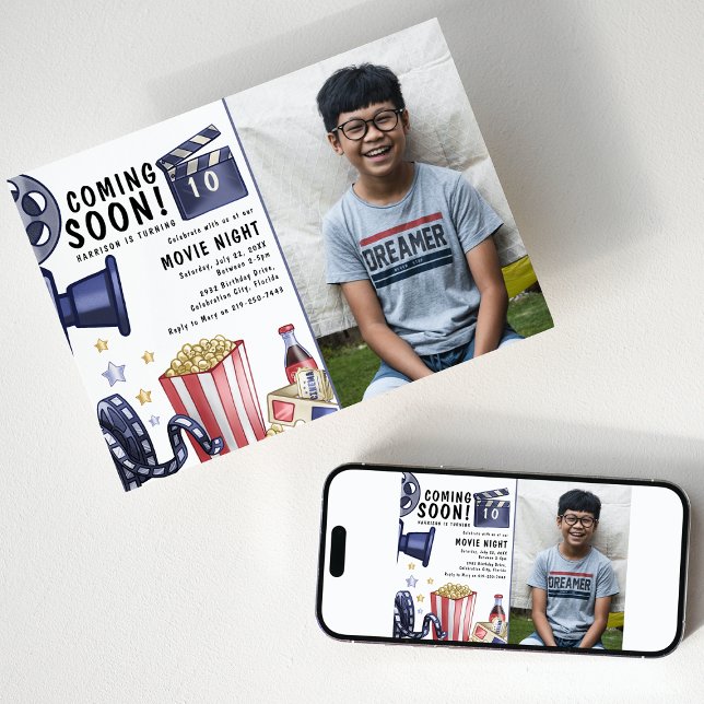 Invitación Fotografía Kids Movie Night Birthday Party (Subido por el creador)