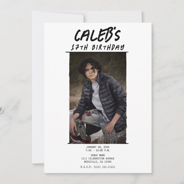 Invitación Fotografía Mínima Blanca Foto Fiesta de cumpleaños (Anverso)