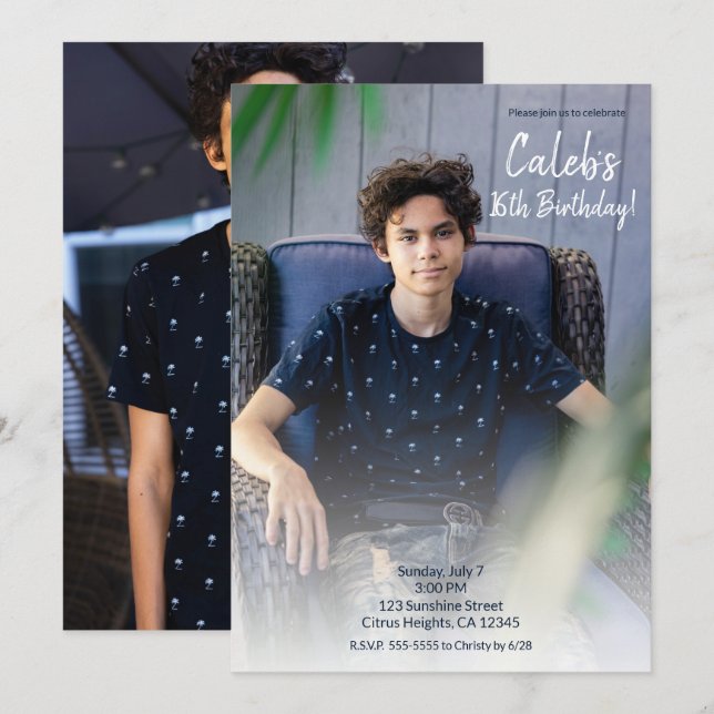 Invitación Fotografía mínima de la fiesta de cumpleaños (Anverso / Reverso)