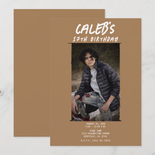 Invitación Fotografía Mínima Marrón Fiesta de Cumpleaños