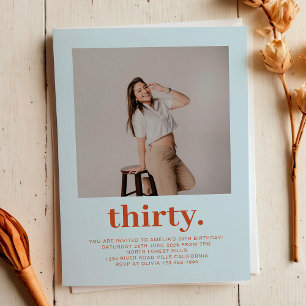 Invitación Fotografía Mínima Simple Soft Blue 30 cumpleaños