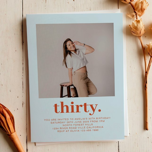 Invitación Fotografía Mínima Simple Soft Blue 30 cumpleaños (Subido por el creador)